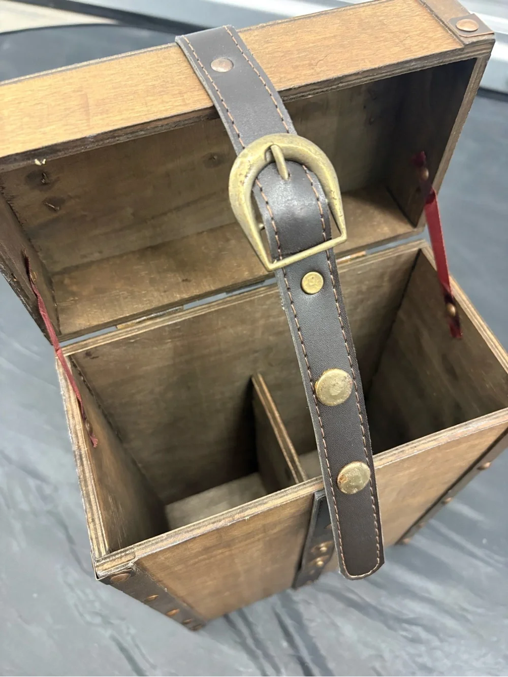 Wooden Vintage Trunk Wine Box Dark Belt Strap